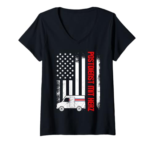 Damen Briefträger POSTDIENST MIT Herz Lustiges Postboten T-Shirt mit V-Ausschnitt Damen Briefträger POSTDIENST MIT Herz Lustiges Postboten T-Shirt mit V-Ausschnitt von Briefträger Shirt Postboten Outfit Paketzusteller