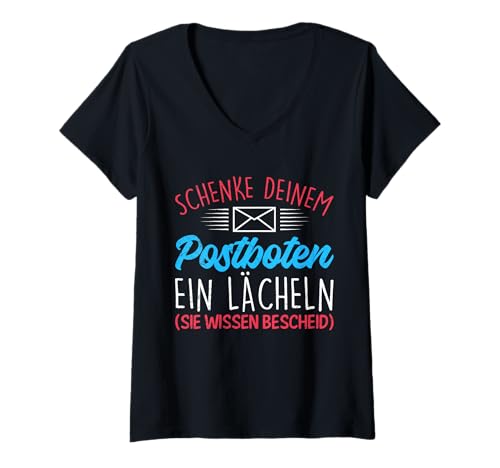 Damen Briefträger SCHENKE DEINEM POSTBOTEN EIN LÄCHELN Postamt T-Shirt mit V-Ausschnitt Damen Briefträger SCHENKE DEINEM POSTBOTEN EIN LÄCHELN Postamt T-Shirt mit V-Ausschnitt von Briefträger Shirt Postboten Outfit Paketzusteller