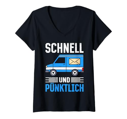 Damen Briefträger SCHNELL UND PÜNKTLICH Lustiges Postboten T-Shirt mit V-Ausschnitt Damen Briefträger SCHNELL UND PÜNKTLICH Lustiges Postboten T-Shirt mit V-Ausschnitt von Briefträger Shirt Postboten Outfit Paketzusteller