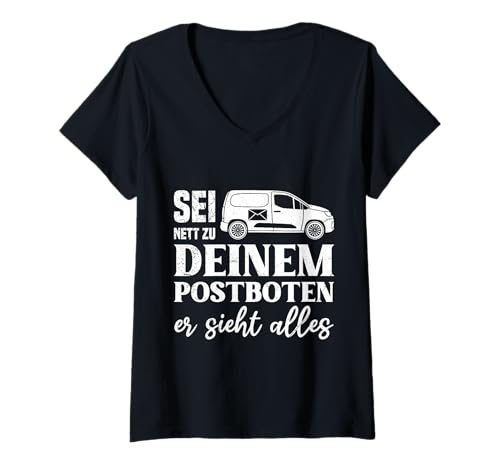 Damen Briefträger SEI NETT ZU DEINEM POSTBOTEN Lustiges Postamt T-Shirt mit V-Ausschnitt Damen Briefträger SEI NETT ZU DEINEM POSTBOTEN Lustiges Postamt T-Shirt mit V-Ausschnitt von Briefträger Shirt Postboten Outfit Paketzusteller