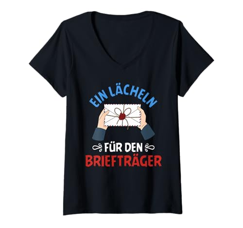 Damen Postboten EIN LÄCHELN FÜR BRIEFTRÄGER LUSTIG Paketzusteller T-Shirt mit V-Ausschnitt Damen Postboten EIN LÄCHELN FÜR BRIEFTRÄGER LUSTIG Paketzusteller T-Shirt mit V-Ausschnitt von Briefträger Shirt Postboten Outfit Paketzusteller