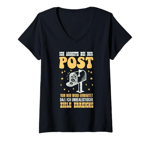 Damen Postboten ICH ARBEITE BEI DER Post VON Mir Wird Briefträger T-Shirt mit V-Ausschnitt Damen Postboten ICH ARBEITE BEI DER Post VON Mir Wird Briefträger T-Shirt mit V-Ausschnitt von Briefträger Shirt Postboten Outfit Paketzusteller