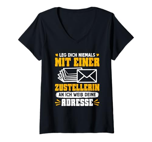 Damen Postboten Leg Dich Niemals MIT Einer ZUSTELLERIN Briefträger T-Shirt mit V-Ausschnitt Damen Postboten Leg Dich Niemals MIT Einer ZUSTELLERIN Briefträger T-Shirt mit V-Ausschnitt von Briefträger Shirt Postboten Outfit Paketzusteller