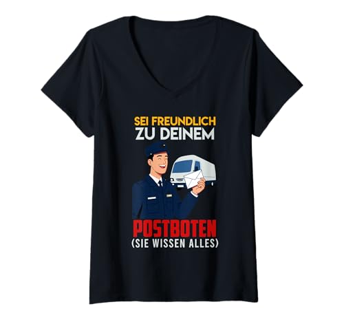 Damen Postboten SEI FREUNDLICH ZU DEINEM POSTBOTEN ISEI Postboten T-Shirt mit V-Ausschnitt Damen Postboten SEI FREUNDLICH ZU DEINEM POSTBOTEN ISEI Postboten T-Shirt mit V-Ausschnitt von Briefträger Shirt Postboten Outfit Paketzusteller