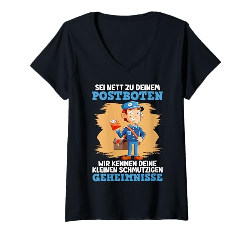 Damen Postboten SEI NETT ZU DEINEM POSTBOTEN WIR KENNEN Postboten T-Shirt mit V-Ausschnitt Damen Postboten SEI NETT ZU DEINEM POSTBOTEN WIR KENNEN Postboten T-Shirt mit V-Ausschnitt von Briefträger Shirt Postboten Outfit Paketzusteller