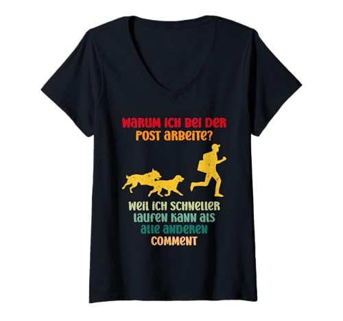 Damen Postboten Warum ICH BEI DER POS ARBEITE?Weil ICH Briefträger T-Shirt mit V-Ausschnitt Damen Postboten Warum ICH BEI DER POS ARBEITE?Weil ICH Briefträger T-Shirt mit V-Ausschnitt von Briefträger Shirt Postboten Outfit Paketzusteller