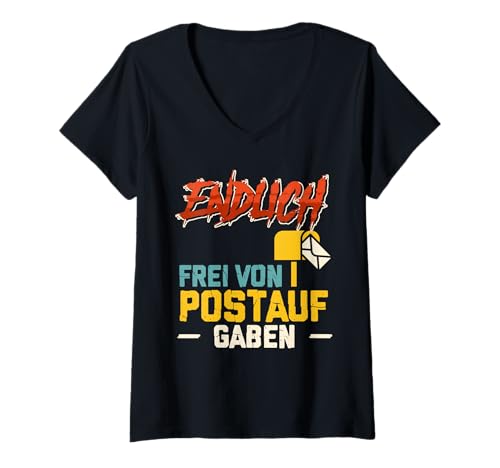 Damen Rente ENDLICH FREI VON POSTAUFGABEN Lustig Postamt T-Shirt mit V-Ausschnitt Damen Rente ENDLICH FREI VON POSTAUFGABEN Lustig Postamt T-Shirt mit V-Ausschnitt von Briefträger Shirt Postboten Outfit Ruhestand