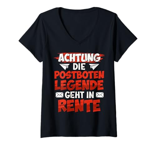 Damen Ruhestand Achtung POSTBOTEN Legende GEHT IN Rente Postamt T-Shirt mit V-Ausschnitt Damen Ruhestand Achtung POSTBOTEN Legende GEHT IN Rente Postamt T-Shirt mit V-Ausschnitt von Briefträger Shirt Postboten Outfit Ruhestand
