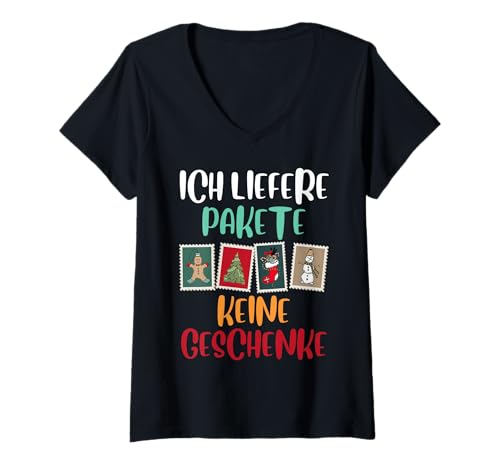 Damen Weihnachten LIEFERE Pakete Keine Geschenke Postboten T-Shirt mit V-Ausschnitt Damen Weihnachten LIEFERE Pakete Keine Geschenke Postboten T-Shirt mit V-Ausschnitt von Briefträger Shirt Postboten Outfit Weihnachten
