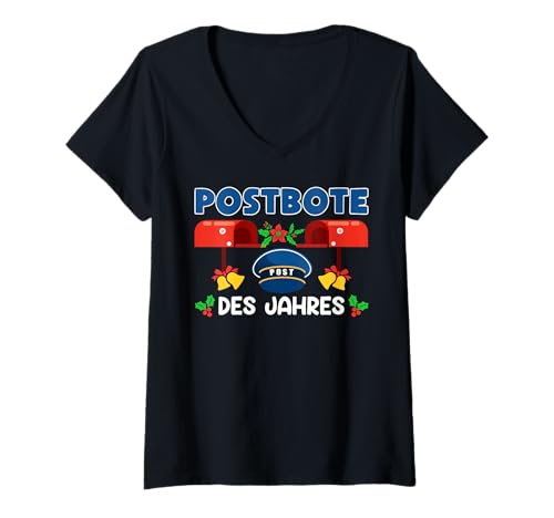 Damen Weihnachtsfeiertage POSTBOTE des Jahres Lustig Briefträger T-Shirt mit V-Ausschnitt Damen Weihnachtsfeiertage POSTBOTE des Jahres Lustig Briefträger T-Shirt mit V-Ausschnitt von Briefträger Shirt Postboten Outfit Weihnachten