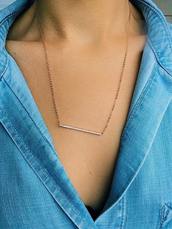 Einzigartiges Geschenk Diamant Bar Halskette, Gold Skinny Halskette/Zart, Zierliche Cz Rose Silber Einzigartiges Geschenk Diamant Bar Halskette, Gold Skinny Halskette/Zart, Zierliche Cz Rose Silber von BrielleDesignsOnEtsy
