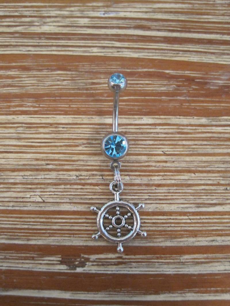 Bauchnabel Ring - Körper Schmuck Schiffe Rad Mit Doppel Lt. Blau Edelstein von BriellesJewels
