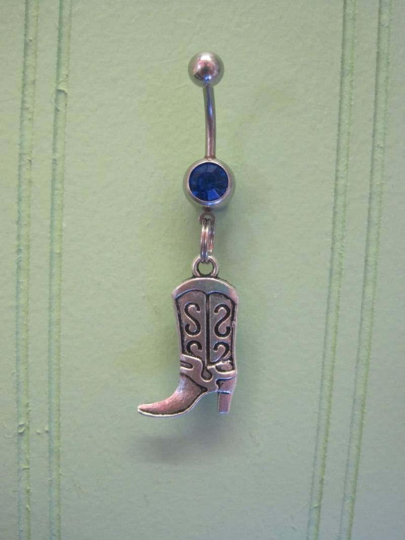 Bauchnabel Ring - Körper Schmuck Silber Cowgirl Mit Dk. Blau Edelstein von BriellesJewels