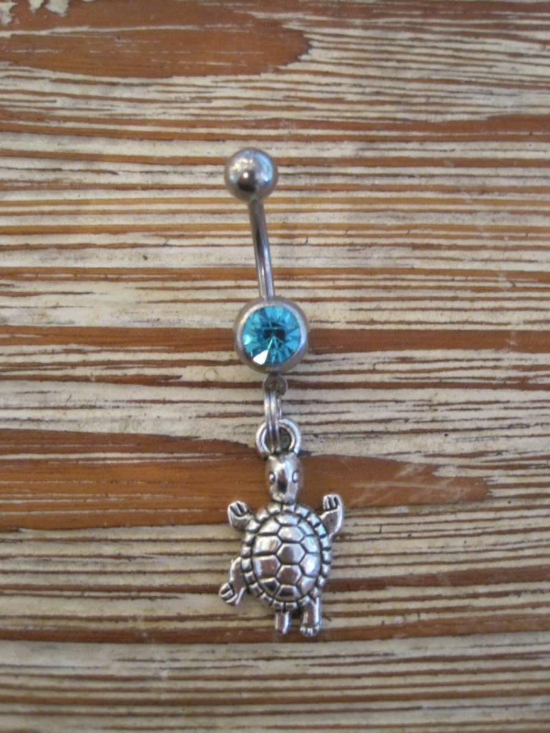 Bauchnabel Ring - Körper Schmuck-Silber Schildkröte Mit Lt. Blau Edelstein von BriellesJewels