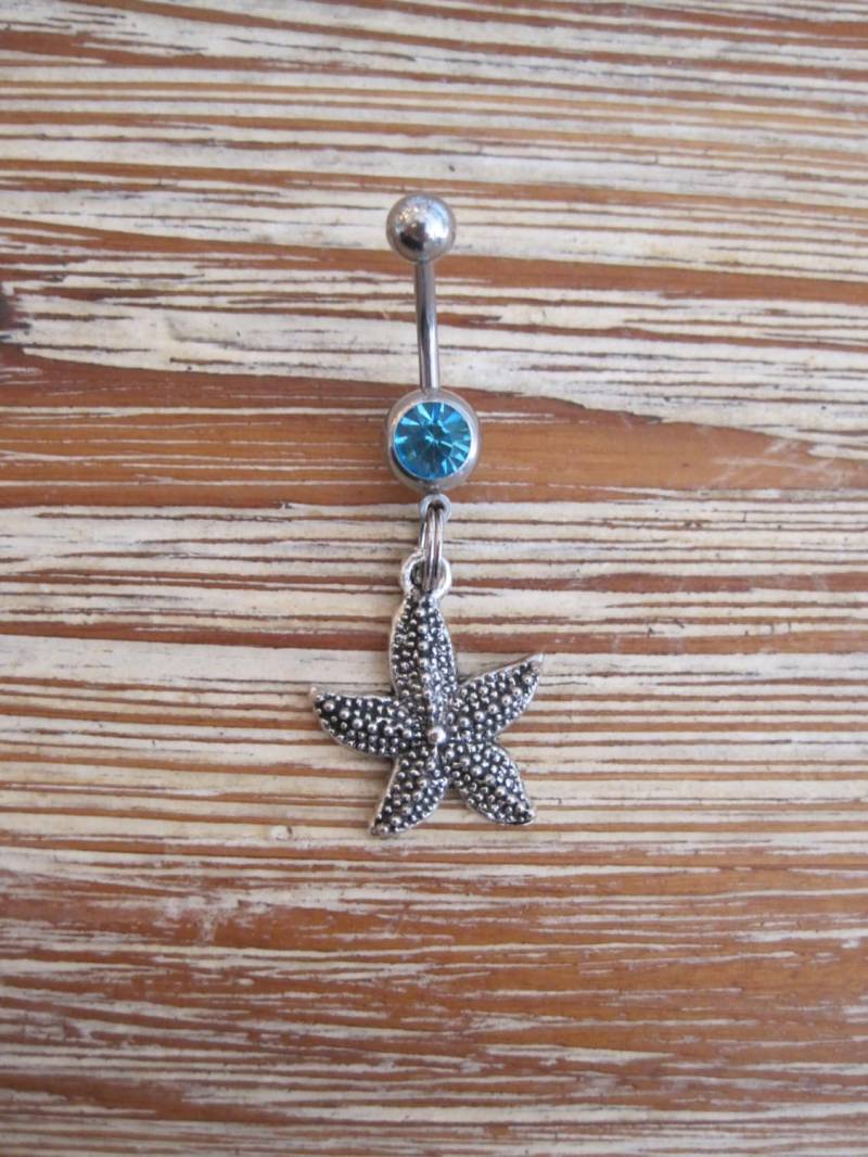 Bauchnabel Ring - Körper Schmuck Silber Seestern Mit Lt. Blau Edelstein von BriellesJewels