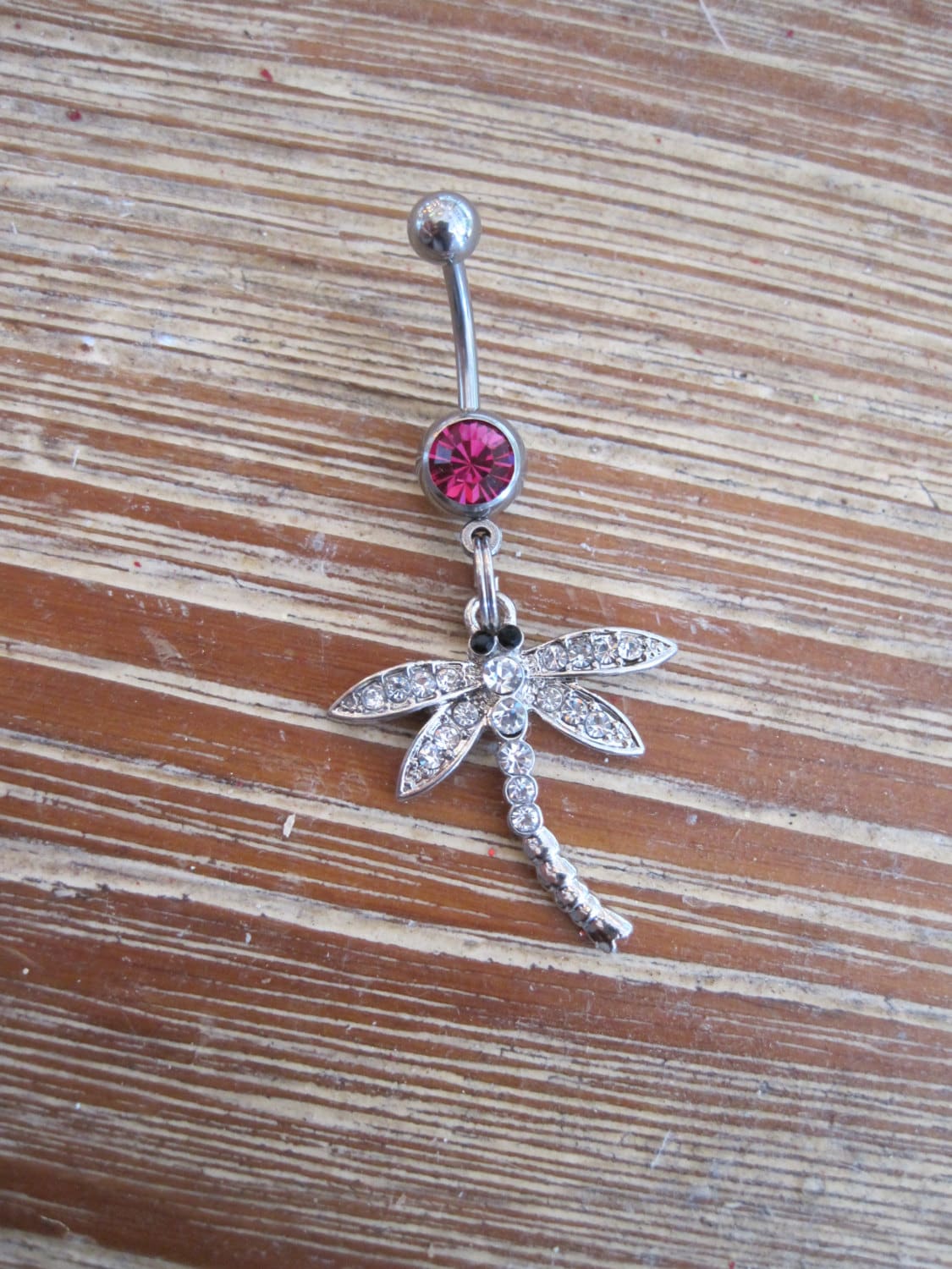 Bauchnabel Ring - Körper Schmuck Silber Strass Libelle Mit Dunkel Rosa Edelstein Bauchnabel Ring - Körper Schmuck Silber Strass Libelle Mit Dunkel Rosa Edelstein von BriellesJewels