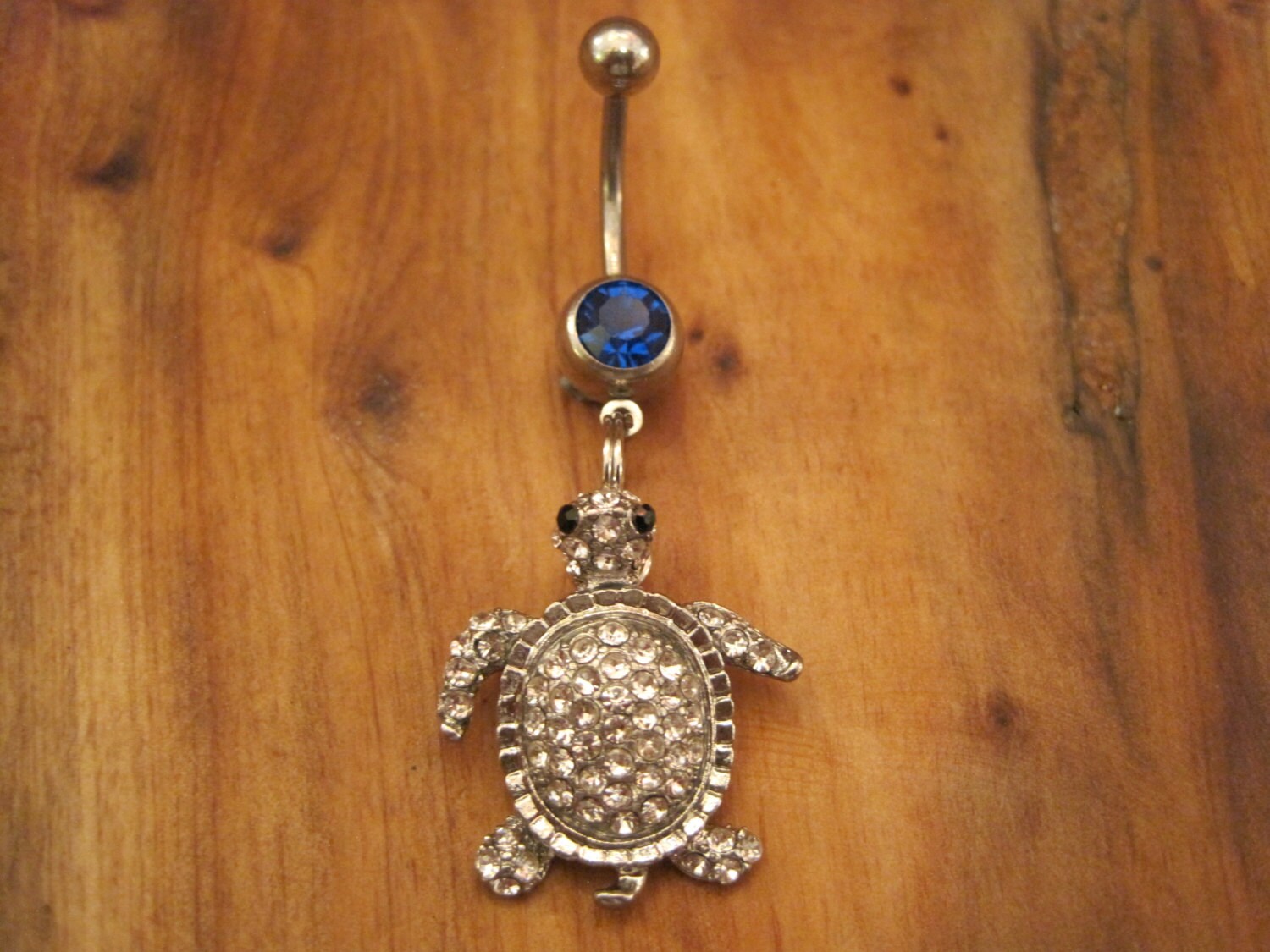 Bauchnabel Ring - Körper Schmuck Silber Strass Schildkröte Mit Dunkelblauen Edelstein Bauchnabel Ring - Körper Schmuck Silber Strass Schildkröte Mit Dunkelblauen Edelstein von BriellesJewels