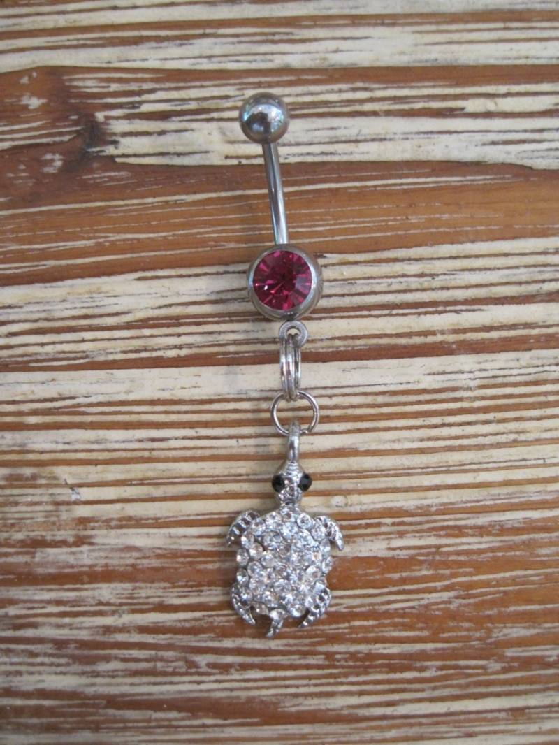 Bauchnabel Ring - Körper Schmuck -Silber Strass Schildkröte Mit Rosa Edelstein von BriellesJewels