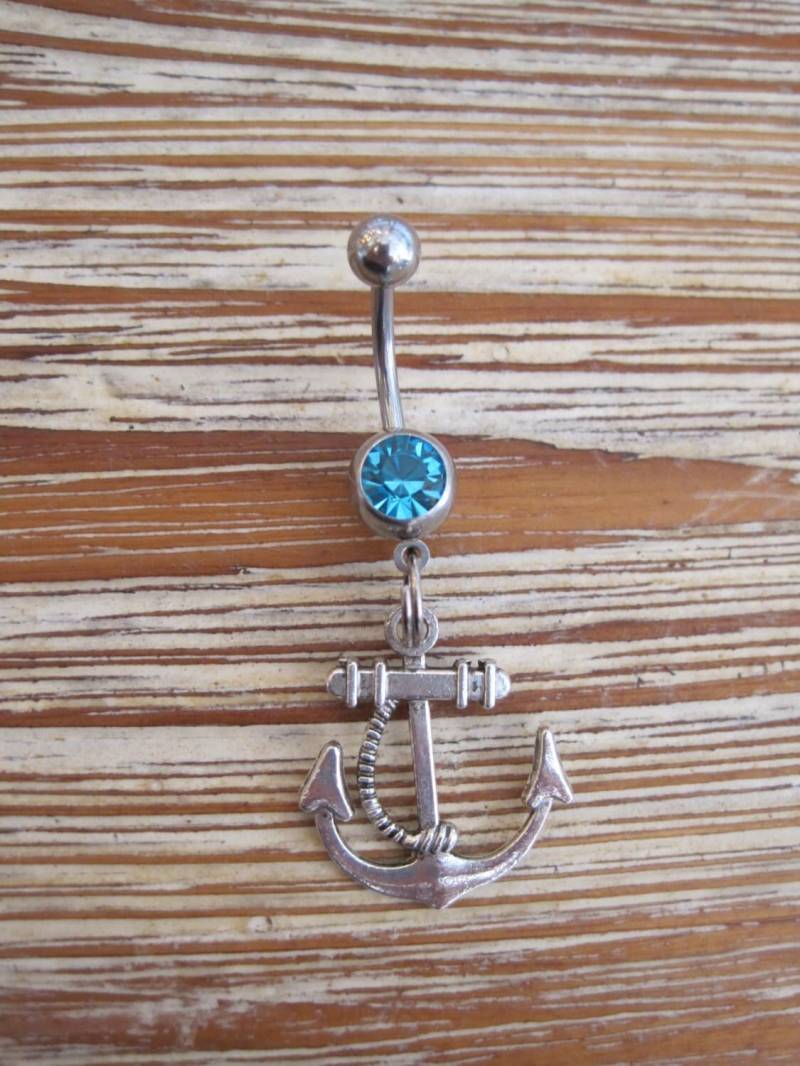 Bauchnabel Ring - Körperschmuck Anker Mit Seil Und Lt. Blauen Edelstein von BriellesJewels
