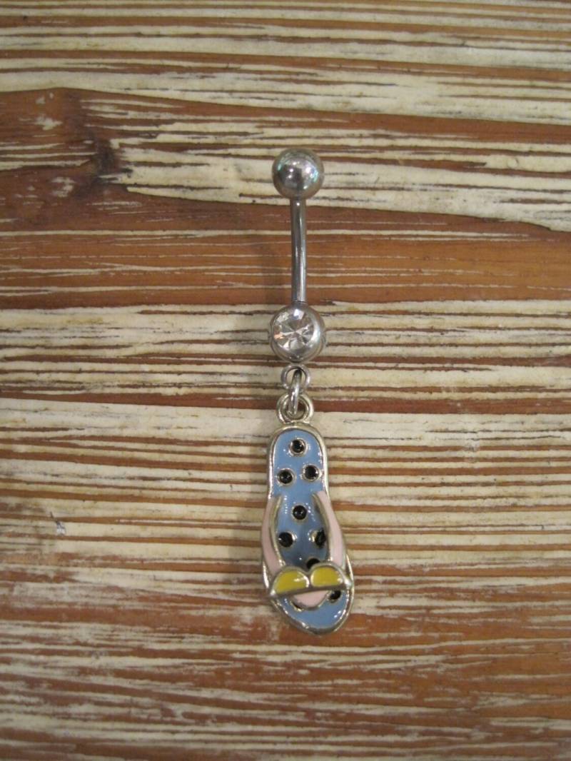 Bauchnabel Ring - Körperschmuck Flip Flop Und Sonnenbrille W/Clear Gem von BriellesJewels