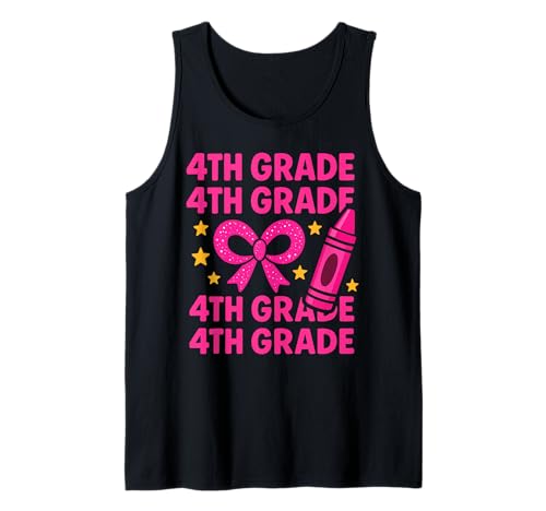 4. Klasse Mädchen Rosa Schleife Zurück zur Schule Tank Top von Bright Bows and Crayon Smiles