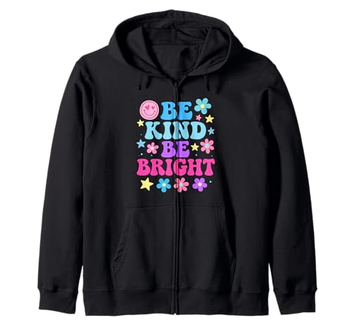 Be Kind Be Bright - Colorful Retro Cute Positive Vibes Kids Kapuzenjacke von Bright Smiles Positive Vibes Retro Designs Co.