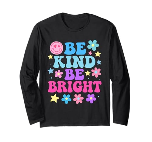 Be Kind Be Bright - Colorful Retro Cute Positive Vibes Kids Langarmshirt von Bright Smiles Positive Vibes Retro Designs Co.