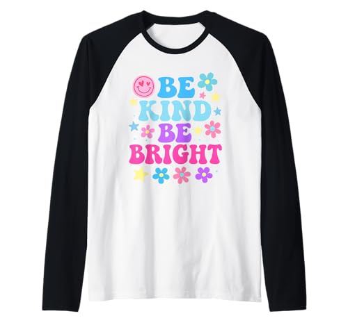 Be Kind Be Bright - Colorful Retro Cute Positive Vibes Kids Raglan von Bright Smiles Positive Vibes Retro Designs Co.