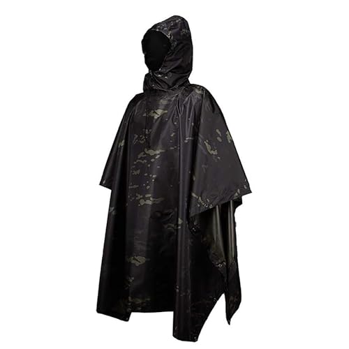 BrightGlow 3-in-1-Multifunktional Regenmantel Unisex Wasserdichter Regen Poncho Regenmantel mit Kapuze Camouflage Regencape Leichter Regenponcho für Wandern Camping Jagd Schwarz von BrightGlow