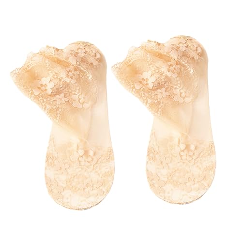 BrightGlow 5 Paar Damen Spitzen Socken Kurze Feinstrumpfsöckchen Knöchel Mesh Spitzensocken Durchsichtige Socken Atmungsaktiv Seidenstrümpfe Ultra Dünn Damensocken Hautfarbe Einheitsgröße von BrightGlow