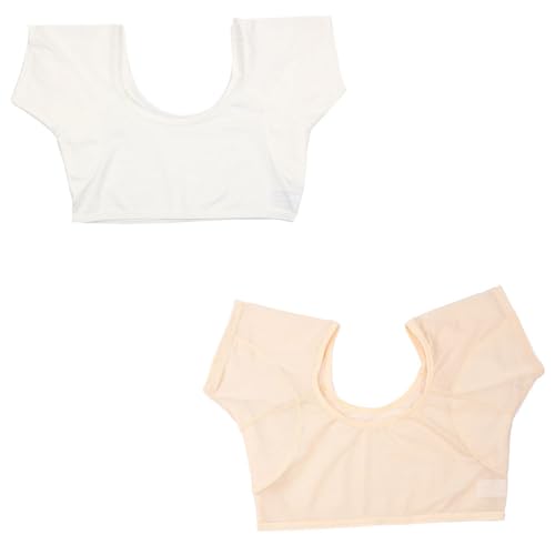 BrightGlow Achsel Weste Damen 2 Stück Schweißpads Achselpads Waschbare Achsel-Schweißweste Cotton Absorbent Sweat Pads Atmungsaktiv Achselweste Underarm Pads Vest für Damen Weiß+Hautfarben(Tüll) M von BrightGlow