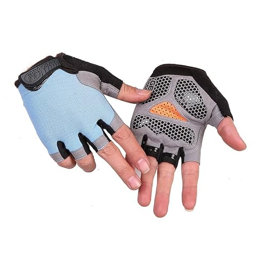 BrightGlow Atmungsaktiv Fitness Handschuhe Gewichtheben Handschuhe für Damen und Herren Halbfinger-Handschuhe Rutschfest Sporthandschuhe Fahrrad-handschuh Trainingshandschuhe Blau（Plus） M von BrightGlow