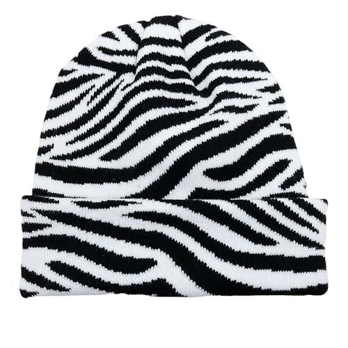 BrightGlow Beanie-Mütze mit Tierdruck für Damen und Herren Kuh-Pttern-Strickmütze Warm Strickmütze mit Leopardenmuster Zebra-Muster-Hut-mütze Wintermützen mit Bündchen Totenkopf-Mütze #14 Erwachsene von BrightGlow