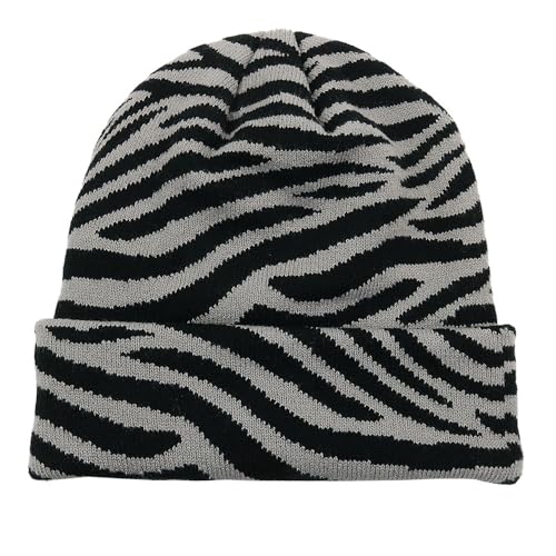 BrightGlow Beanie-Mütze mit Tierdruck für Damen und Herren Kuh-Pttern-Strickmütze Warm Strickmütze mit Leopardenmuster Zebra-Muster-Hut-mütze Wintermützen mit Bündchen Totenkopf-Mütze #18 Erwachsene von BrightGlow