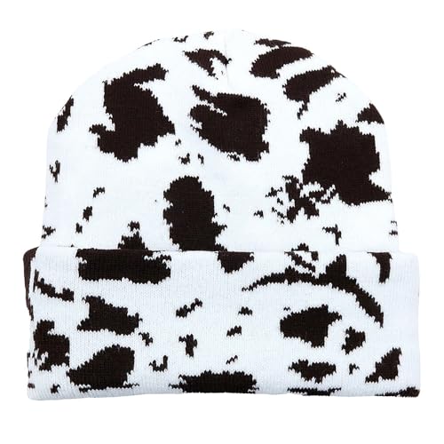 BrightGlow Beanie-Mütze mit Tierdruck für Damen und Herren Kuh-Pttern-Strickmütze Warm Strickmütze mit Leopardenmuster Zebra-Muster-Hut-mütze Wintermützen mit Bündchen Totenkopf-Mütze #5 Erwachsene von BrightGlow
