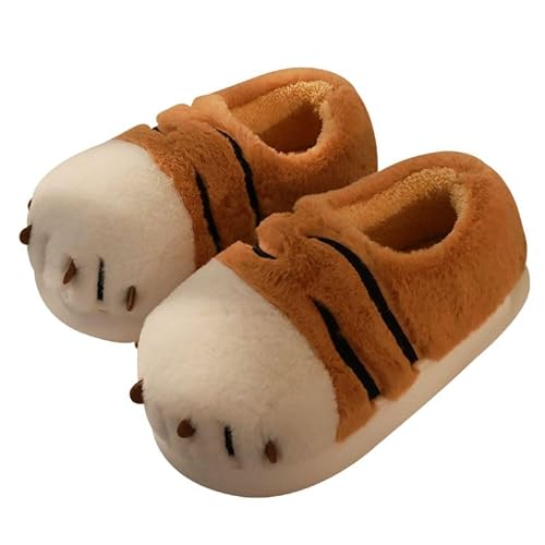 BrightGlow Damen Baumwolle Hausschuhe Winter Plüsch Pantoffeln Herren Tiger Hausschuhe Wärme Hausschuhe Niedliches Plüsch Hausschuhe Haus Schlafzimmer Hausschuhe Tiger Hausschuhe Braun 40-41 von BrightGlow