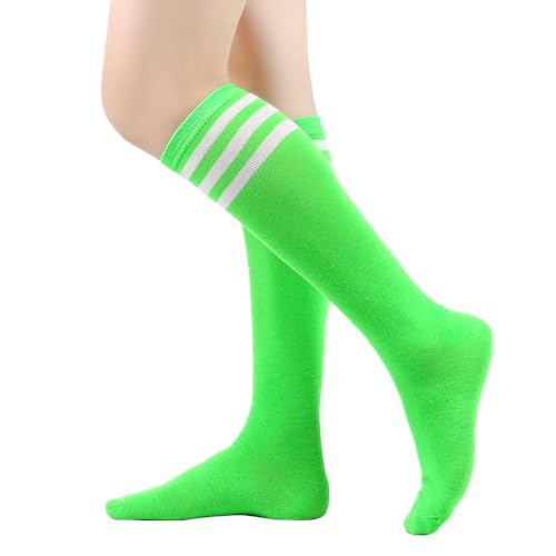 BrightGlow Damen Kniestrümpfe Damen Overknee Sockenn Hohe Retro Socken mit Streifen Lange Oberschenkel Hohe Socken Gestreifte Strümpfe Damen-Socken Sportsocken Grün#2 Einheitsgröße von BrightGlow