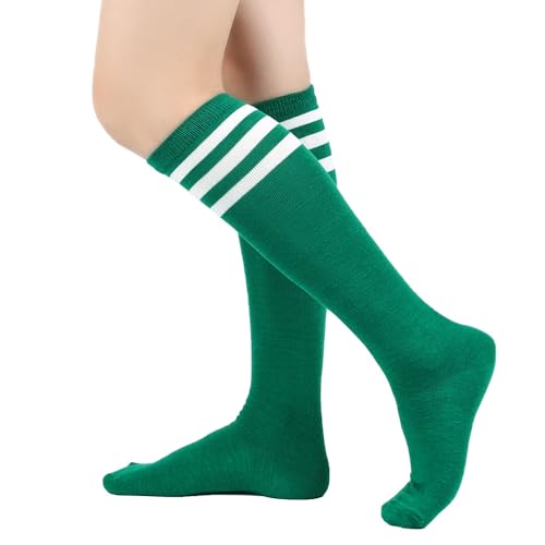 BrightGlow Damen Kniestrümpfe Damen Overknee Sockenn Hohe Retro Socken mit Streifen Lange Oberschenkel Hohe Socken Gestreifte Strümpfe Damen-Socken Sportsocken Grün Einheitsgröße von BrightGlow