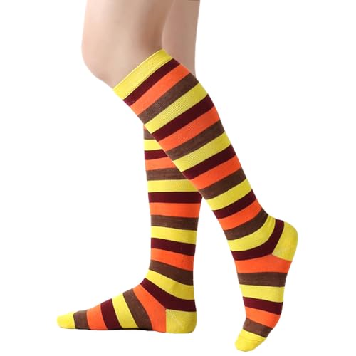 BrightGlow Damen Kniestrümpfe Damen Overknee Sockenn Hohe Retro Socken mit Streifen Lange Oberschenkel Hohe Socken Gestreifte Strümpfe Damen-Socken Sportsocken Mix Einheitsgröße von BrightGlow