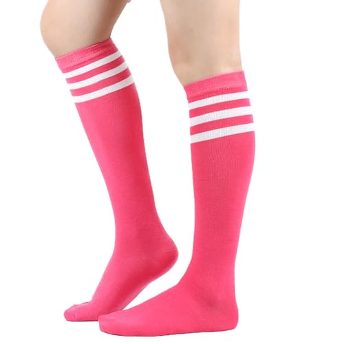 BrightGlow Damen Kniestrümpfe Damen Overknee Sockenn Hohe Retro Socken mit Streifen Lange Oberschenkel Hohe Socken Gestreifte Strümpfe Damen-Socken Sportsocken Rosa#3 Einheitsgröße von BrightGlow