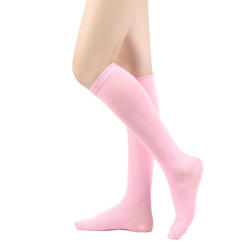 BrightGlow Damen Kniestrümpfe Damen Overknee Sockenn Hohe Retro Socken mit Streifen Lange Oberschenkel Hohe Socken Gestreifte Strümpfe Damen-Socken Sportsocken Rosa Einheitsgröße von BrightGlow