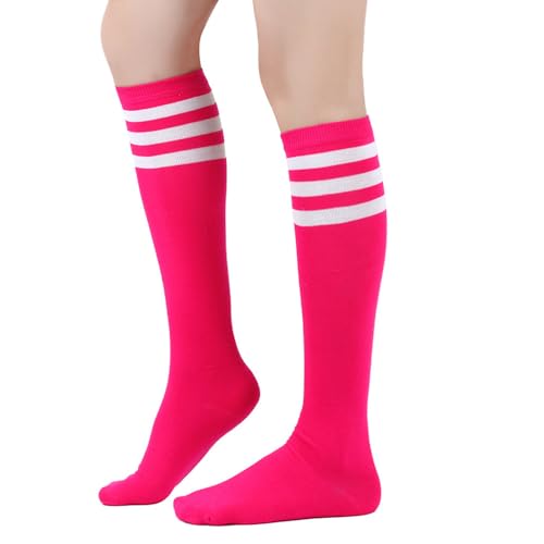 BrightGlow Damen Kniestrümpfe Damen Overknee Sockenn Hohe Retro Socken mit Streifen Lange Oberschenkel Hohe Socken Gestreifte Strümpfe Damen-Socken Sportsocken Rot#1 Einheitsgröße von BrightGlow