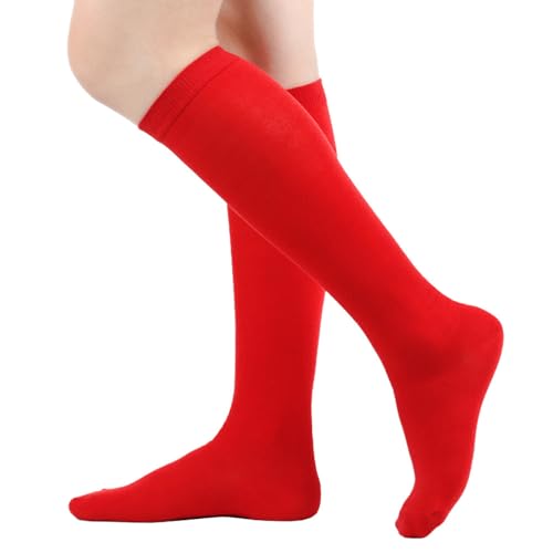 BrightGlow Damen Kniestrümpfe Damen Overknee Sockenn Hohe Retro Socken mit Streifen Lange Oberschenkel Hohe Socken Gestreifte Strümpfe Damen-Socken Sportsocken Rot#2 Einheitsgröße von BrightGlow