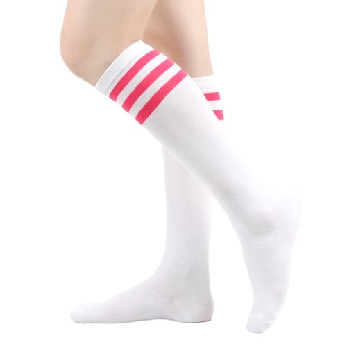 BrightGlow Damen Kniestrümpfe Damen Overknee Sockenn Hohe Retro Socken mit Streifen Lange Oberschenkel Hohe Socken Gestreifte Strümpfe Damen-Socken Sportsocken Weiß#9 Einheitsgröße von BrightGlow
