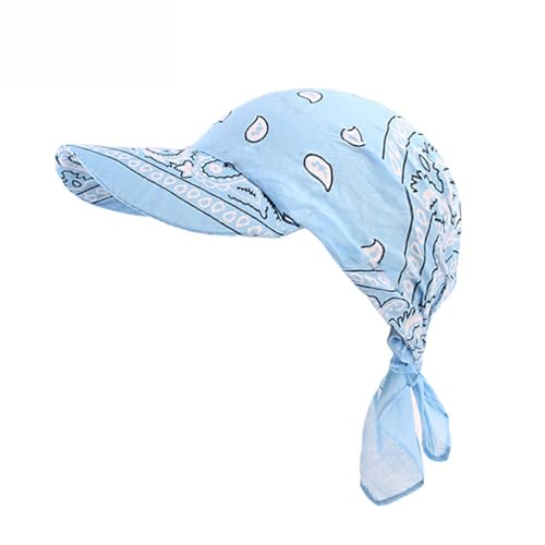 BrightGlow Damen Kopftuch Schal Cap Kopfbedeckung mit Krempenvisier Retro-Stil Baseball-Mütze Sonnenhut Schal Mütze Verstellbarer Hut Sommermütze Sonnenblende Kappe Hellblau Einheitsgröße von BrightGlow