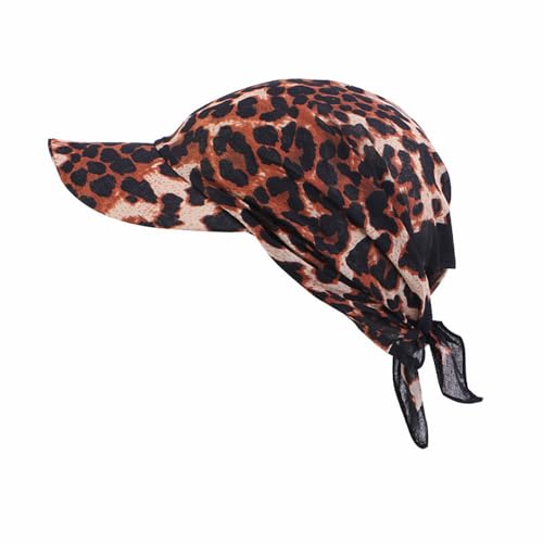 BrightGlow Damen Kopftuch Schal Cap Kopfbedeckung mit Krempenvisier Retro-Stil Baseball-Mütze Sonnenhut Schal Mütze Verstellbarer Hut Sommermütze Sonnenblende Kappe Leopard Einheitsgröße von BrightGlow