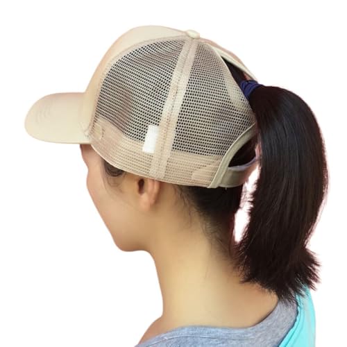 BrightGlow Damen Pferdeschwanz Baseballkappe Baseball Trucker Mesh Baseball Cap Damen Einstellbar Baseballkappe Mesh Sommer Basecap Sommersportmütze Baseballmütze für Frauen Khaki Einheitsgröße von BrightGlow