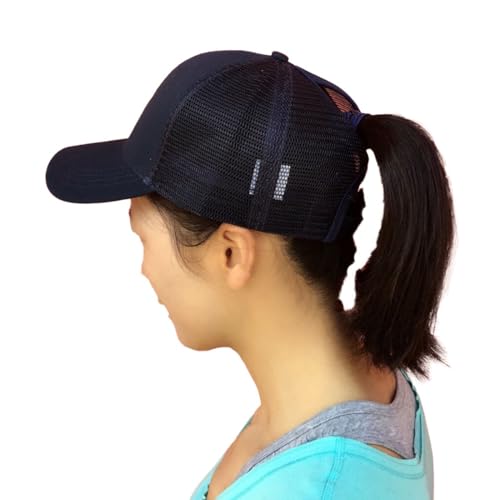 BrightGlow Damen Pferdeschwanz Baseballkappe Baseball Trucker Mesh Baseball Cap Damen Einstellbar Baseballkappe Mesh Sommer Basecap Sommersportmütze Baseballmütze für Frauen Marineblau Einheitsgröße von BrightGlow
