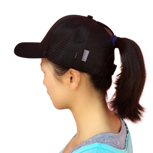 BrightGlow Damen Pferdeschwanz Baseballkappe Baseball Trucker Mesh Baseball Cap Damen Einstellbar Baseballkappe Mesh Sommer Basecap Sommersportmütze Baseballmütze für Frauen Schwarz Einheitsgröße von BrightGlow