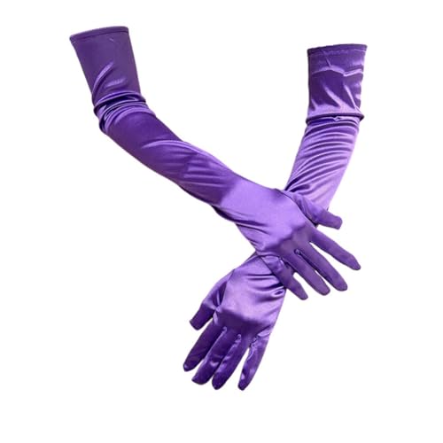 BrightGlow Satin Handschuhe Lang Damen 55cm - Elegant Abendhandschuhe 1920er Classic - Elastic Satinhandschuhe für Opera Party Halloween Karneval Kostüm - Opernhandschuhe Braut Lila von BrightGlow